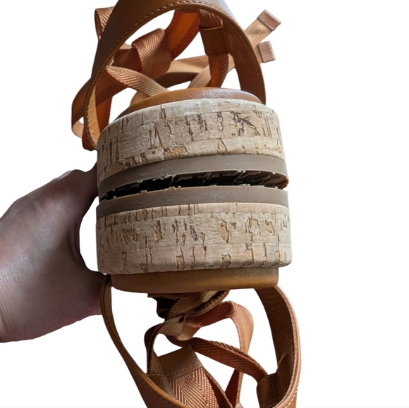 Gianvito Rossi Vitello Leather Cork Ribbon Brown Sandals sz 10 - Picture 11 of 14